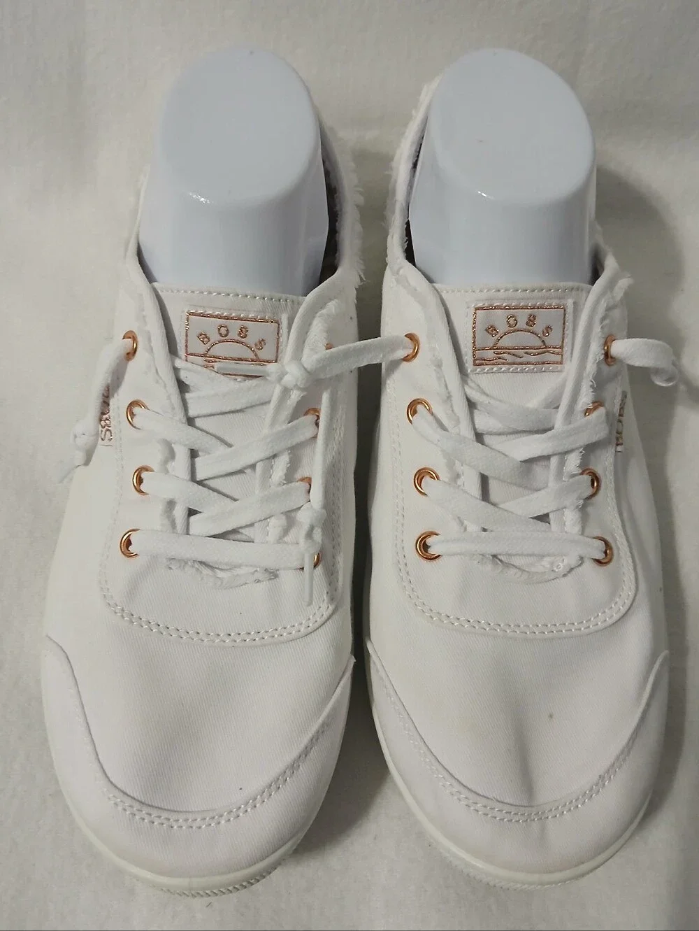 BOBS from Skechers White Canvas Sneakers with Rose Gold Accents Size 10 Wide